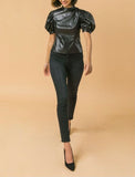 Faux Leather Puff Top