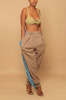 Blue Fringe Cargo Pants