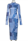 Denim Printed Maxi Dress