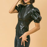Faux Leather Puff Top