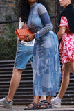 Denim Printed Maxi Dress