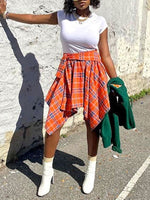 Plaid Asymmetric Skirt