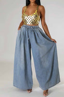 Retro Denim Drawstring Pants