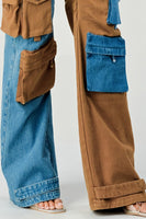 Two Toned Cargo Denim Pants