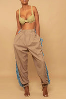 Blue Fringe Cargo Pants