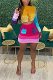 Color Block Mini Skirt Set